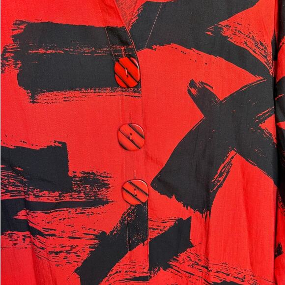 Ali Miles Red and Black Artsy Abstract Print Button Down Lagenlook Shirt size L - Picture 9 of 12
